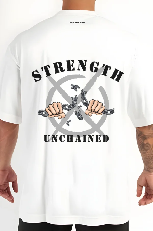 Unchained Strength White Gym Oversized T-Shirt